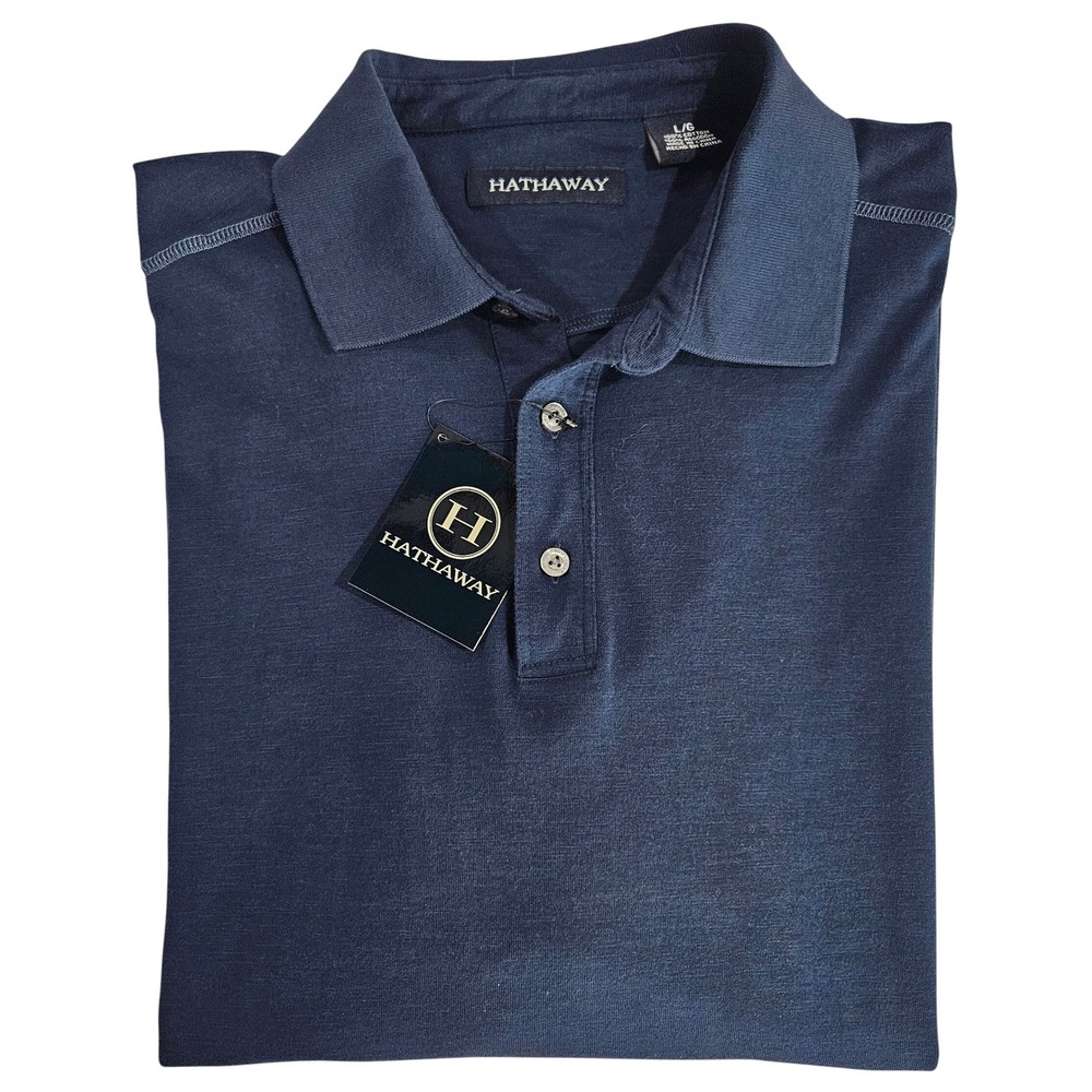 Hathaway Mens Navy Blue Slub Texture Cotton Polo Shirt‎ Large NWT 349364